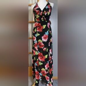 Floral Maxi Dress - Black and Red